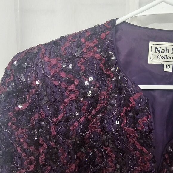 Vintage Nah Nah Purple Ribbon Jacket Evening Formal Sequin Formal Holiday 10 - Picture 2 of 9